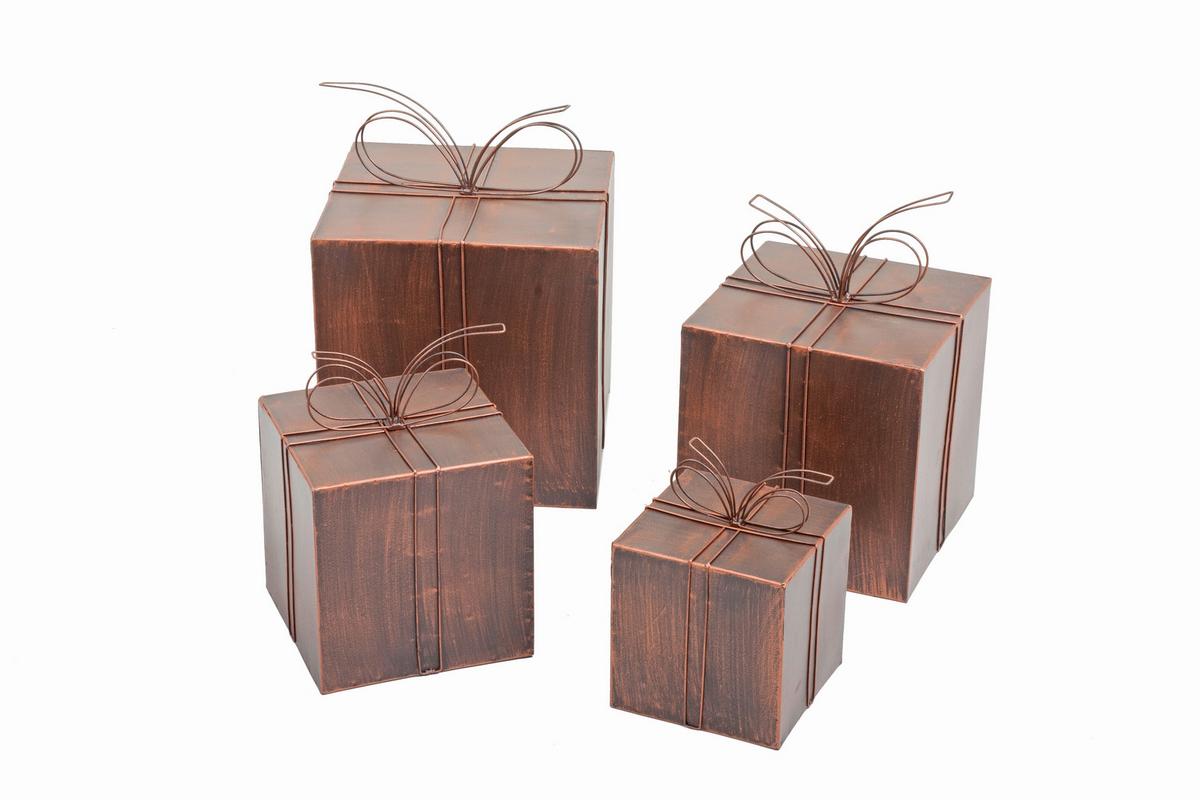Dekogeschenkbox Metall-Deko 4er-Set - Rostfarben, Basics, Metall - Gardenson