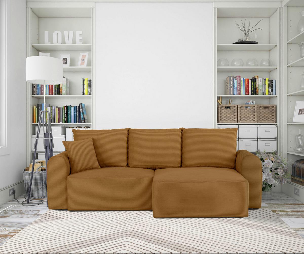 Ecksofa Joni Geld S: 250 cm - Braun, Design, Textil (250/151cm) - MID.YOU