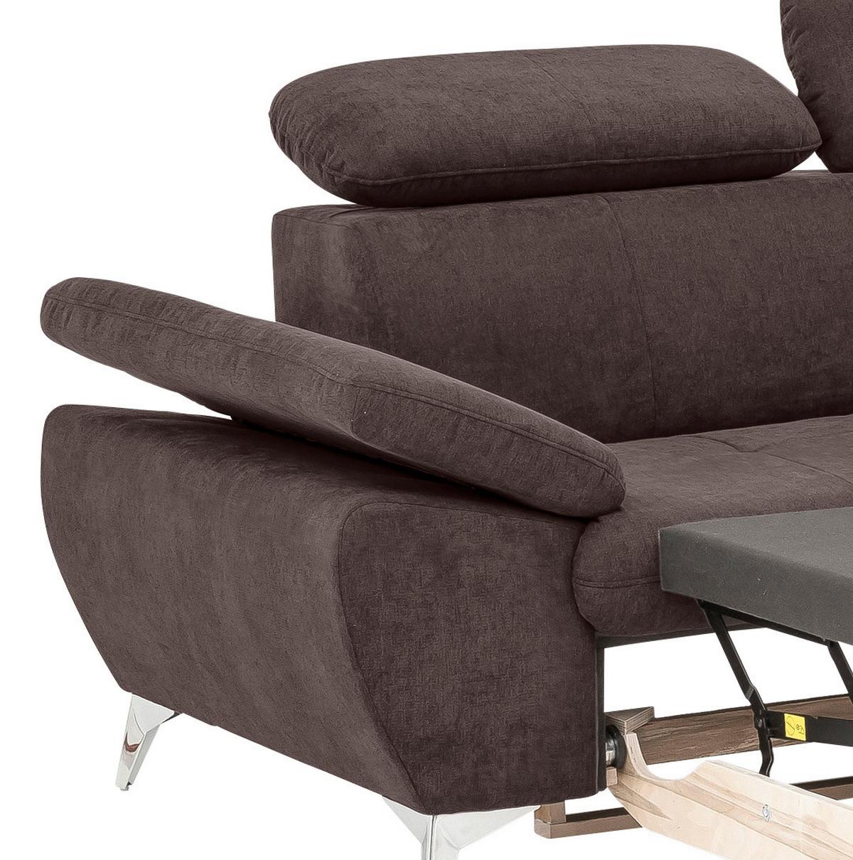 Ecksofa Mit Schlaffunktion Und Bettkasten Gisele Braun - Chromfarben/Dunkelbraun, KONVENTIONELL, Textil (256/209cm) - Livetastic