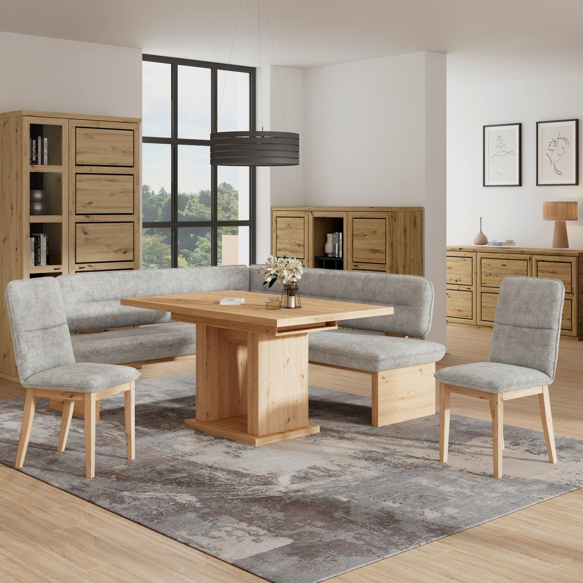 Eckbank Beluna Ii Webstoff Hellgrau, B: 170cm - Eichefarben/Hellgrau, KONVENTIONELL, Holz/Textil (170/212cm) - James Wood
