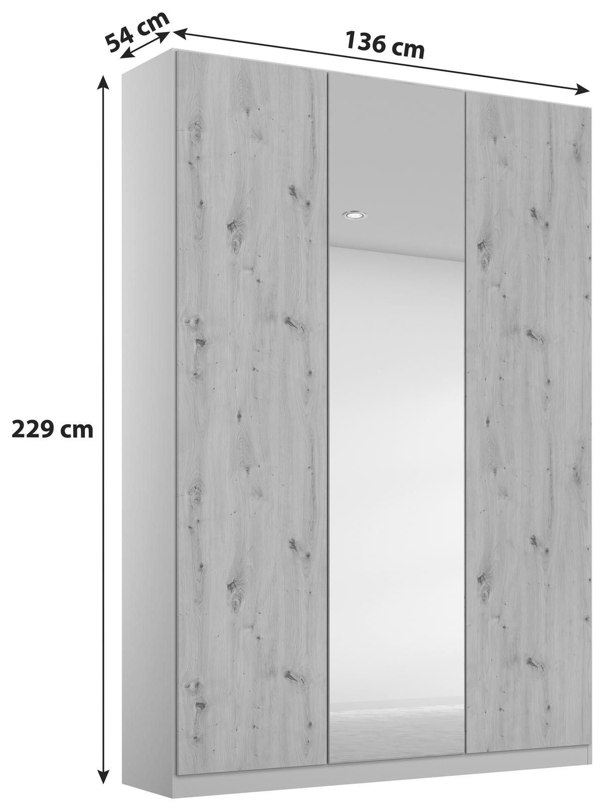 ŠATNÍ SKŘÍŇ S OTOČNÝMI DVEŘMI ALABAMA - barvy stříbra/světle šedá, Moderní, kompozitní dřevo (136/229/54cm)