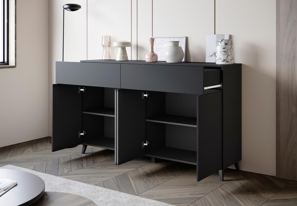 Sideboard Phuket schwarz B: 160cm - Schwarz, Design, Holzwerkstoff (160/95,4/39cm) - P & B