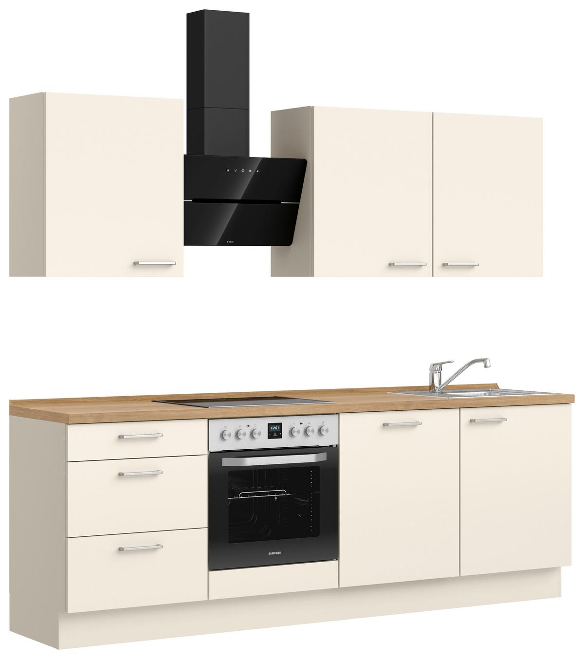 Kuchyňská linka 240 cm, magnóliová supermatná - barvy dubu/magnolie, Moderní, kov/kompozitní dřevo (240cm) - Nobilia