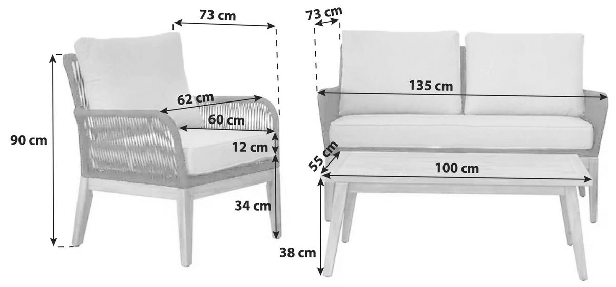 Loungegarnitur 4-tlg Mykonos Aus Holz Mit Kissen - Anthrazit/Hellgrau, Basics, Holz/Textil (135/90/73cm) - Acamp
