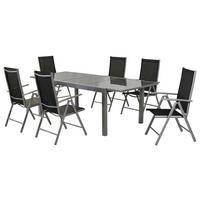 Gartengarnitur 7-Tlg Amalfi aus Aluminium - Silberfarben/Schwarz, MODERN, Textil/Metall - Gardenson