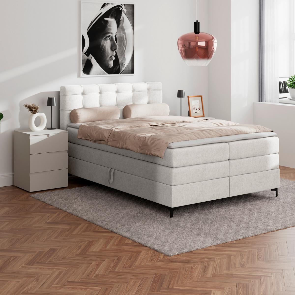 Boxspringbett MITTO Beige 140x200 cm - Beige/Schwarz, KONVENTIONELL, Textil/Metall (140/200cm)