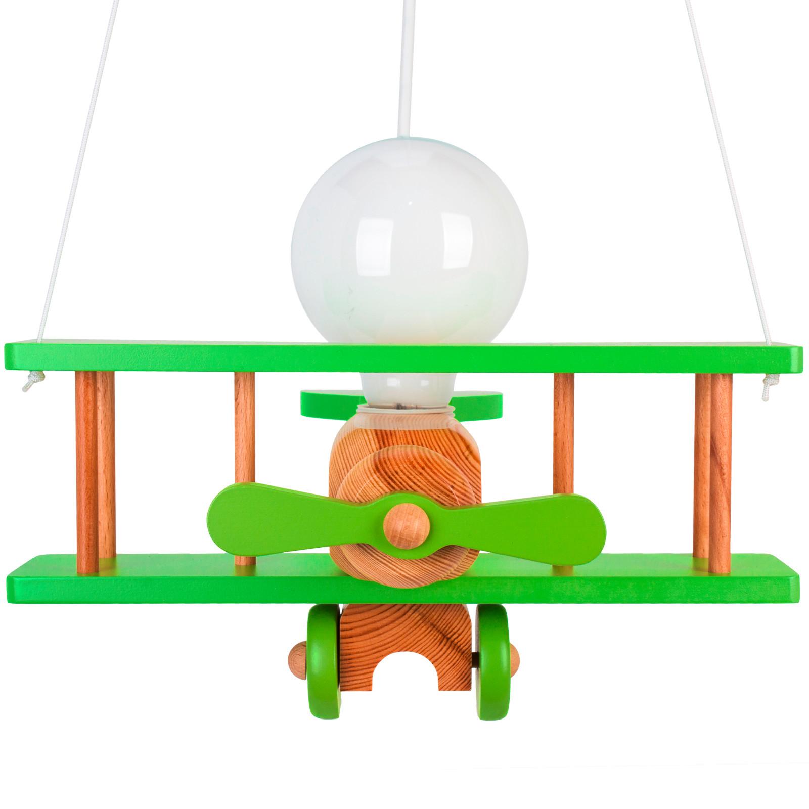 Kinderhängeleuchte Flugzeug H: 75 cm 1-Flammig - Naturfarben/Grün, KONVENTIONELL, Holz (29/31/75cm)