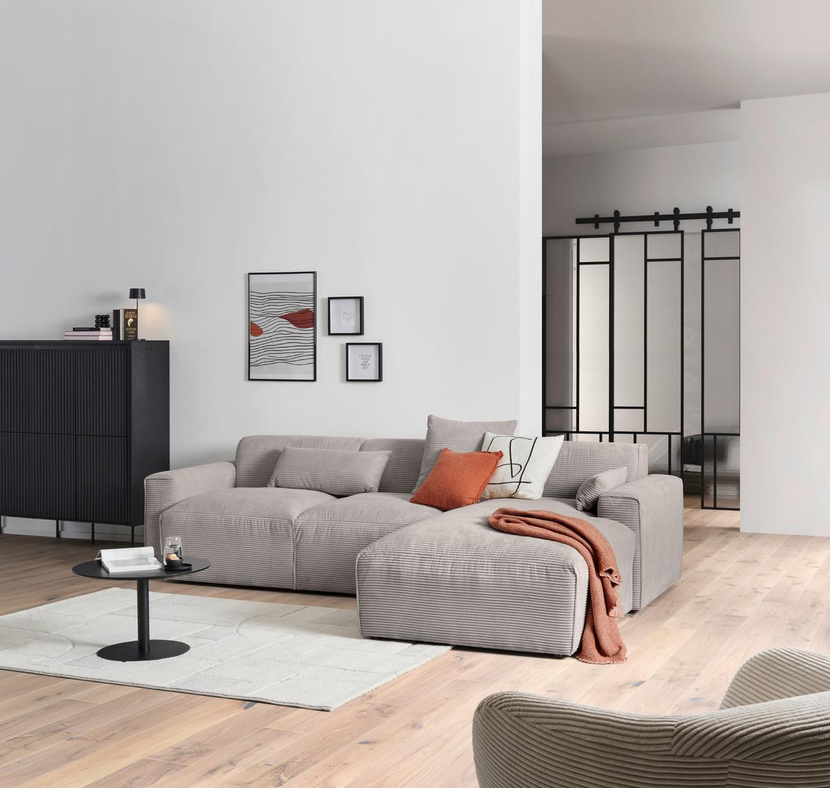 Ecksofa mit Zierkissen Pearl Taupe 303x196 cm - Taupe/Schwarz, Design, Textil (303/196cm) - Livetastic