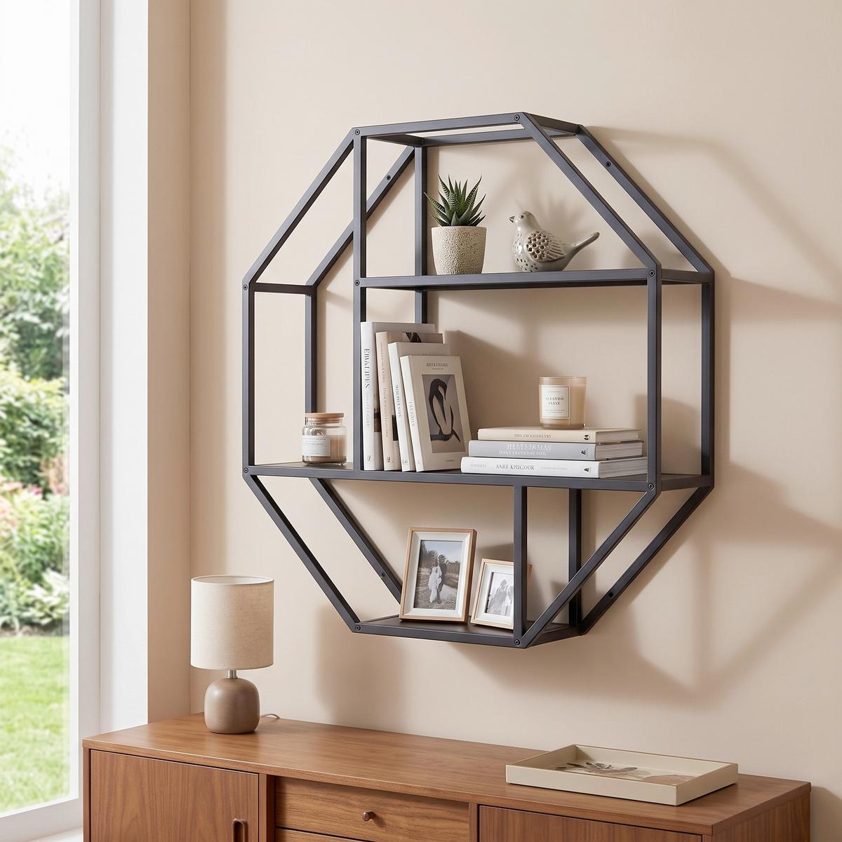 Nástěnný regál SEAFORD TREND - černá, Trend, kov/kompozitní dřevo (77/77/20cm) - Livetastic