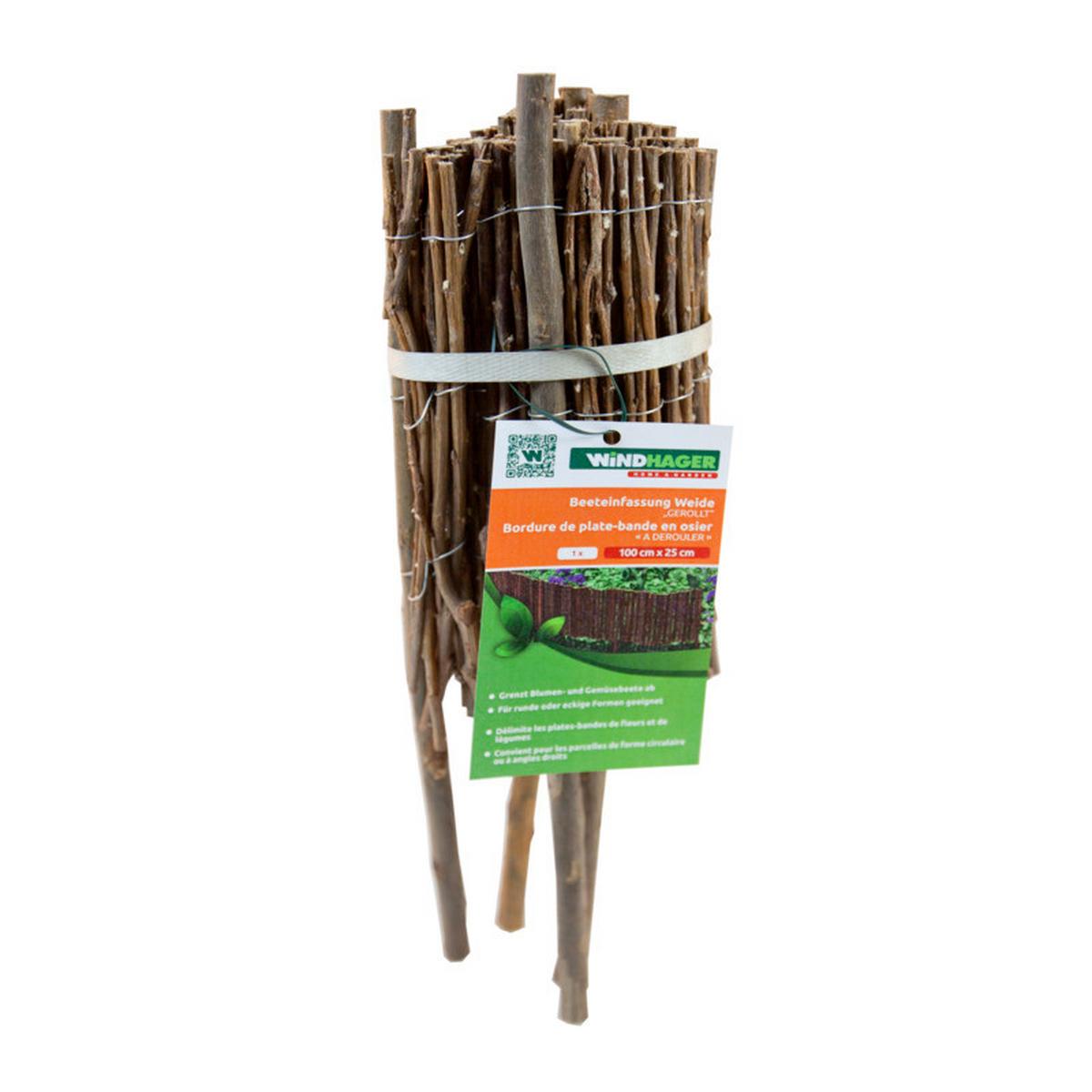 Beeteinfassung Weide Gerollt - Naturfarben, Basics, Holz/Metall (20/35/100cm)