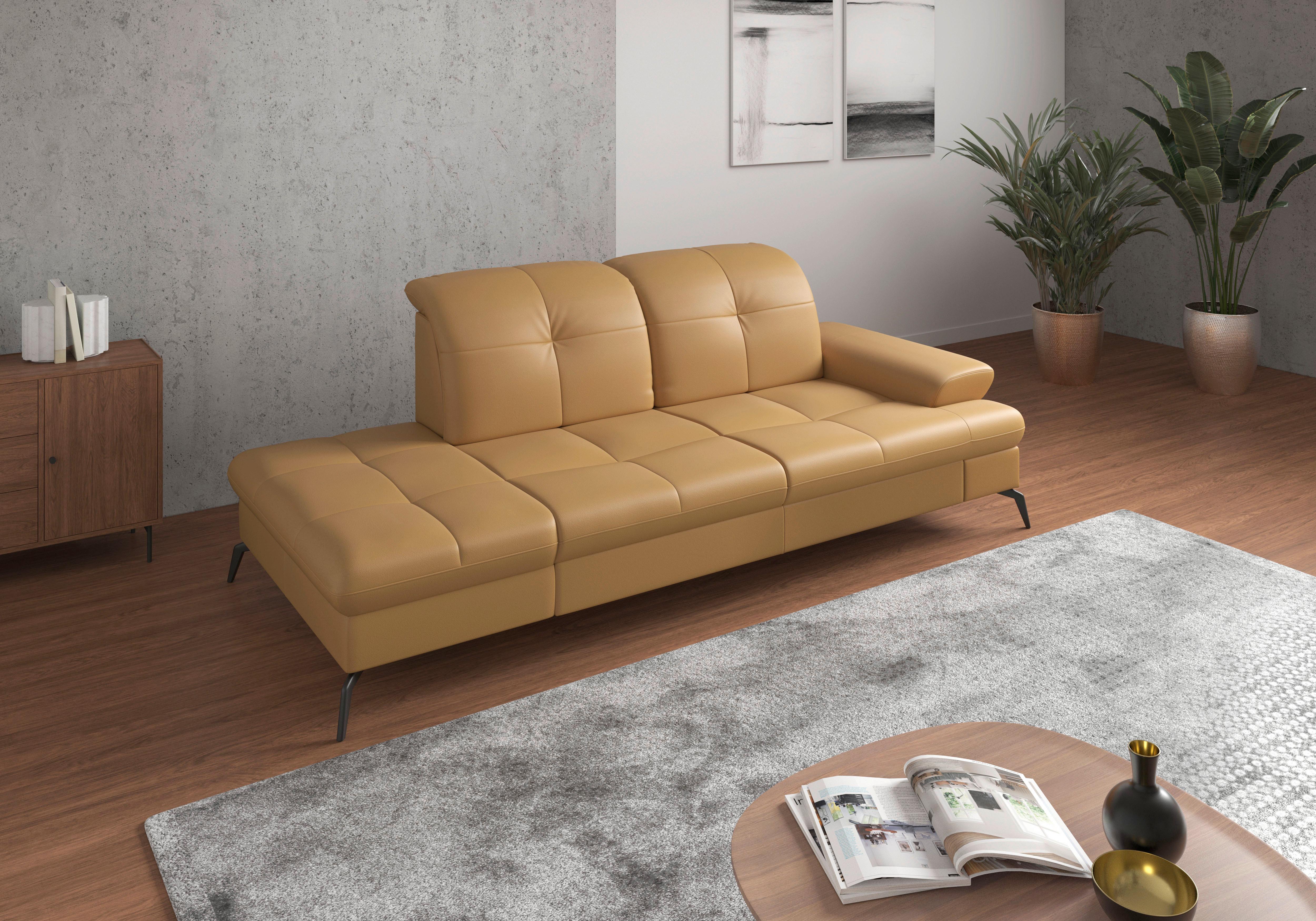 Récamiere Amica E, Currygelb B: 231 Cm - Currygelb/Schwarz, KONVENTIONELL, Leder/Textil (231/90/122cm) - Sit & More