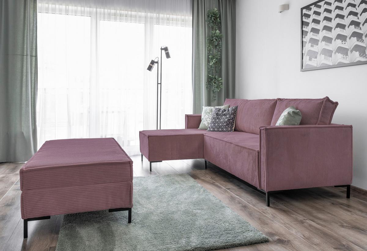 Rohová sedací souprava, starorůžová - starorůžová/černá, Design, kov/textil (232/90/154cm) - MID.YOU