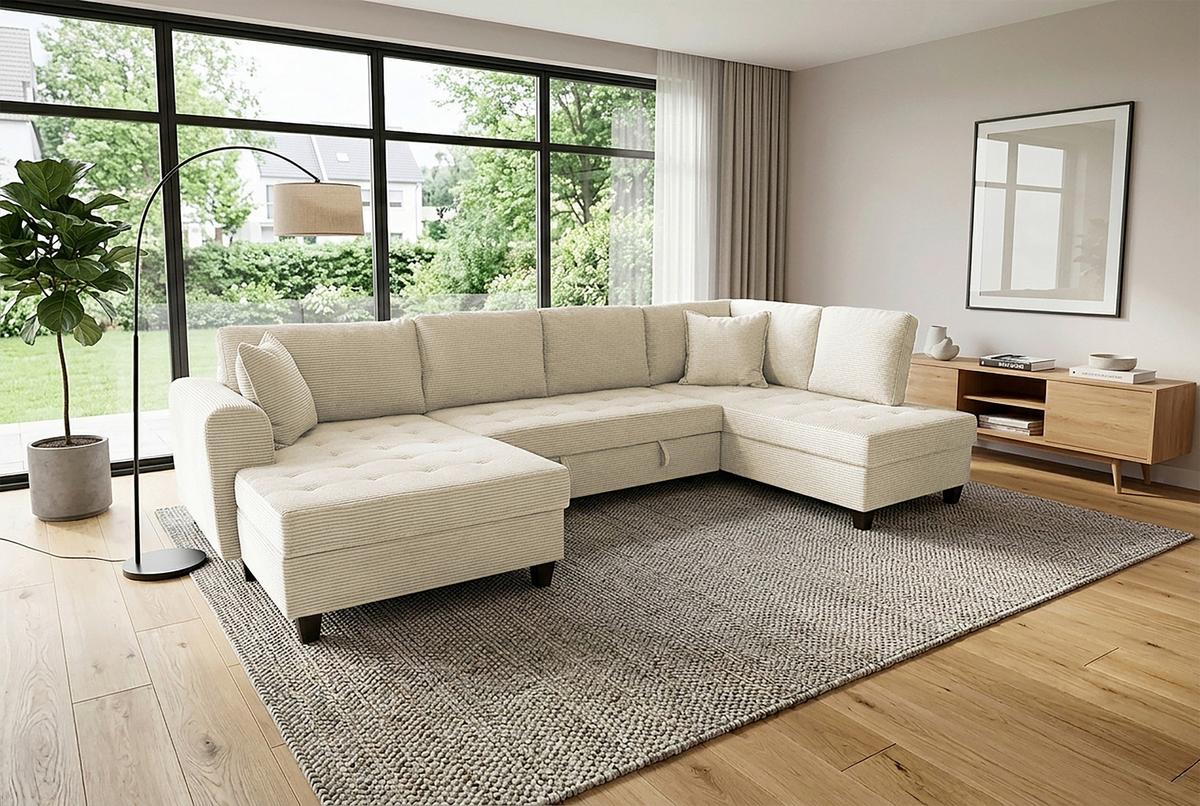 Wohnlandschaft Moritz Creme U-Form: 155x324x178 Cm - Creme, Trend, Textil (155/324/178cm)