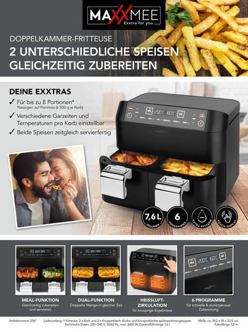 Horkovzdušní fritéza Maxxmee, 2 zónová - černá/barvy stříbra, Basics, kov/plast (35/33,5/39,2cm)