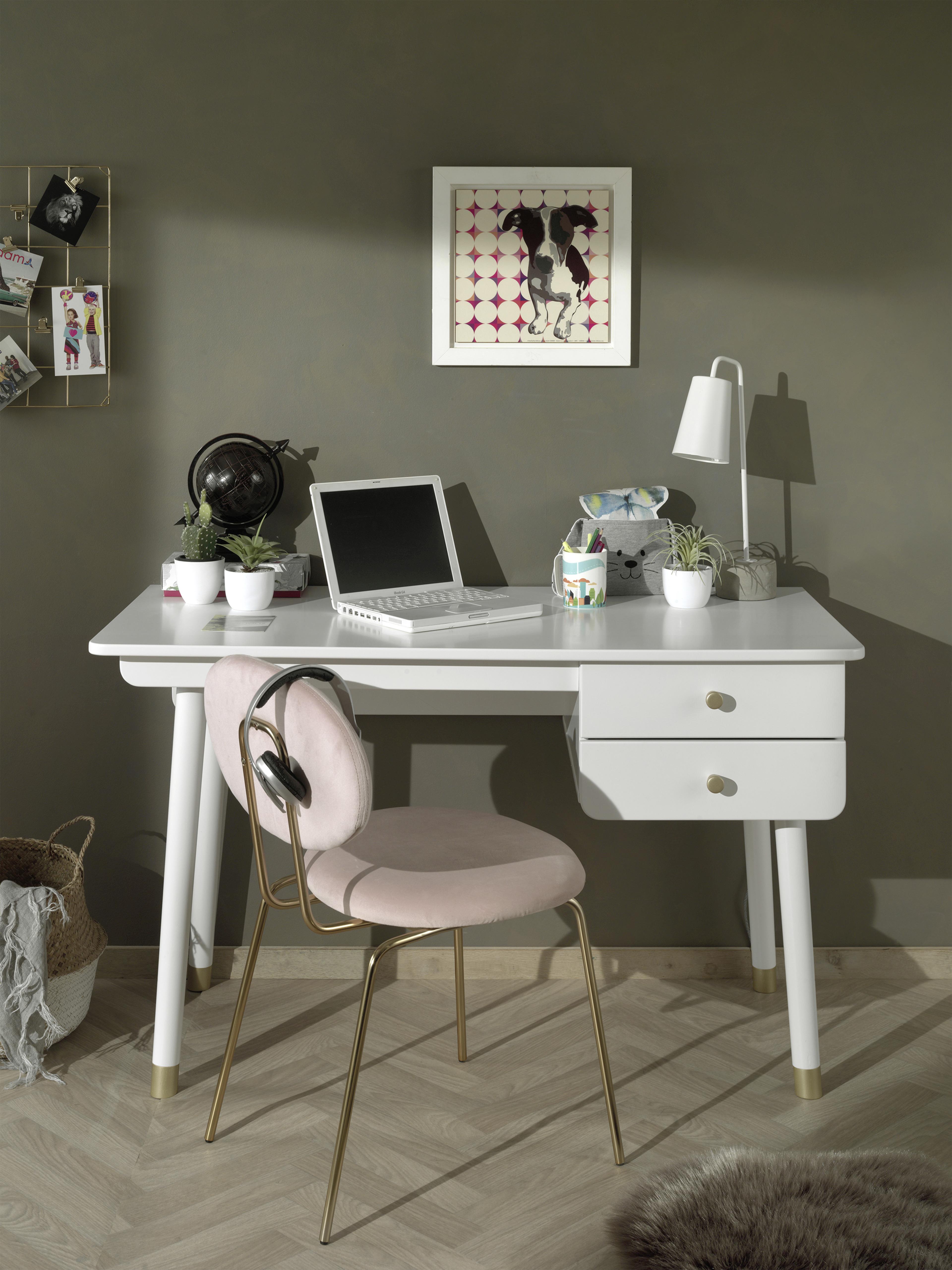 Písací stôl pre mládež BILLY biely - biela/zlatá, Modern, kompozitné drevo/plast (125/75/60cm) - MID.YOU