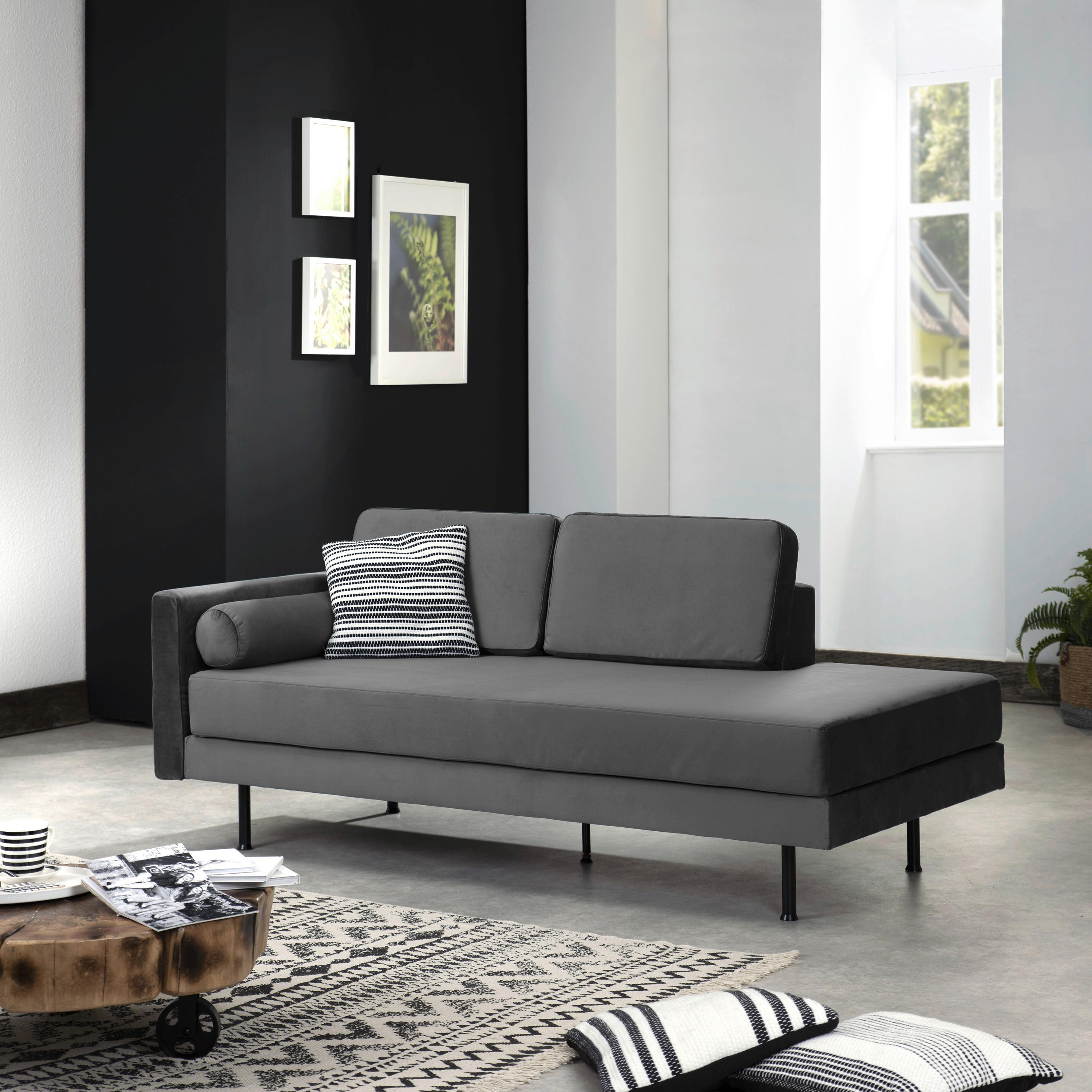 Recamiere Ivo L: 190cm Velours Anthrazit - Anthrazit/Schwarz, Design, Textil (190/87/81cm) - Max Winzer