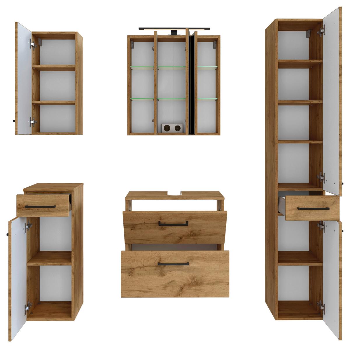 Badmöbel-Set 5-Tlg. Manchester B: 120 cm Eiche Wotan Dekor - Eichefarben, MODERN, Holzwerkstoff (120cm) - Held