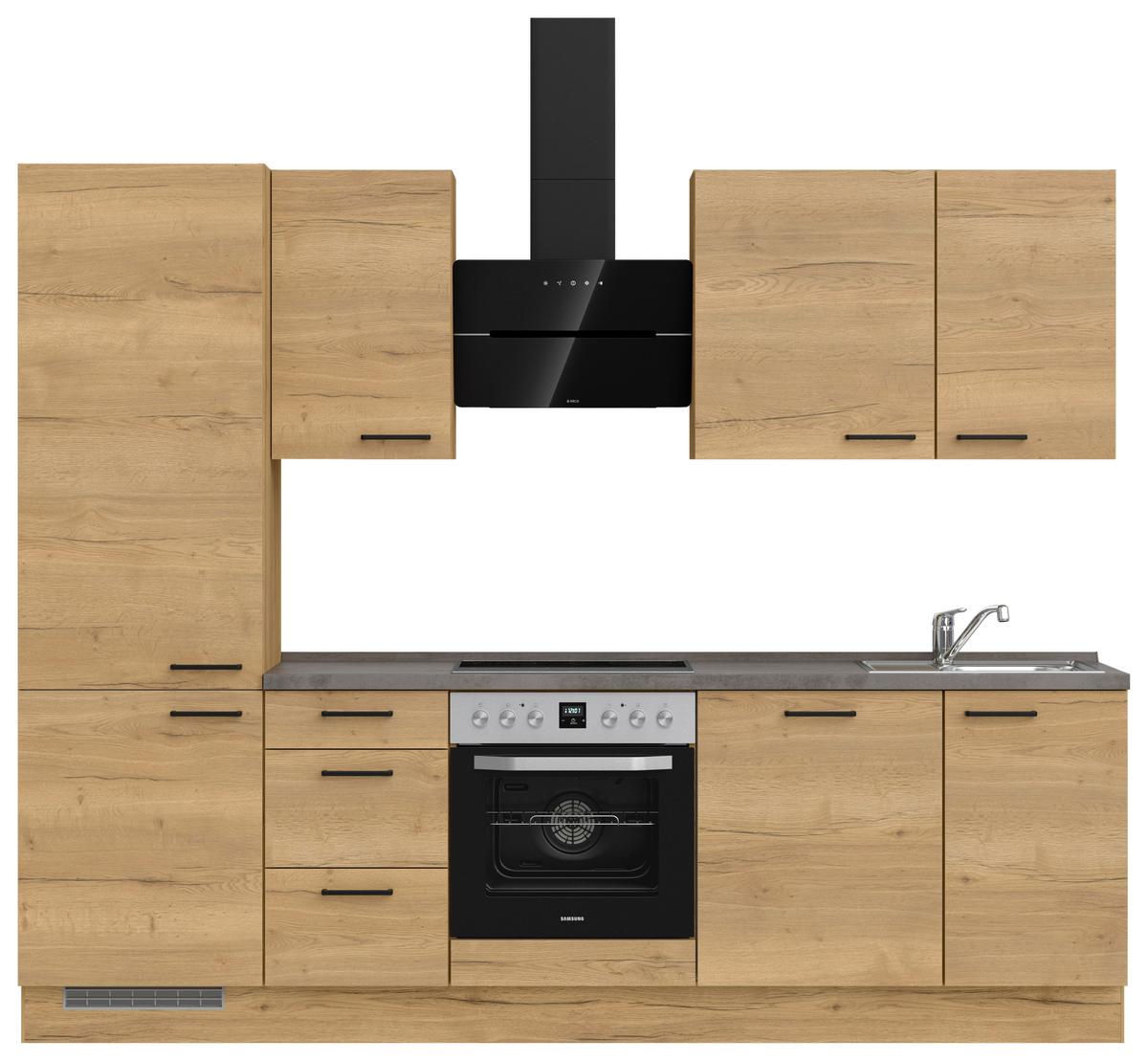 Kuchynská linka 270 cm, dub Sierra - čierna/farba duba, Modern, kov/kompozitné drevo (270cm) - Nobilia