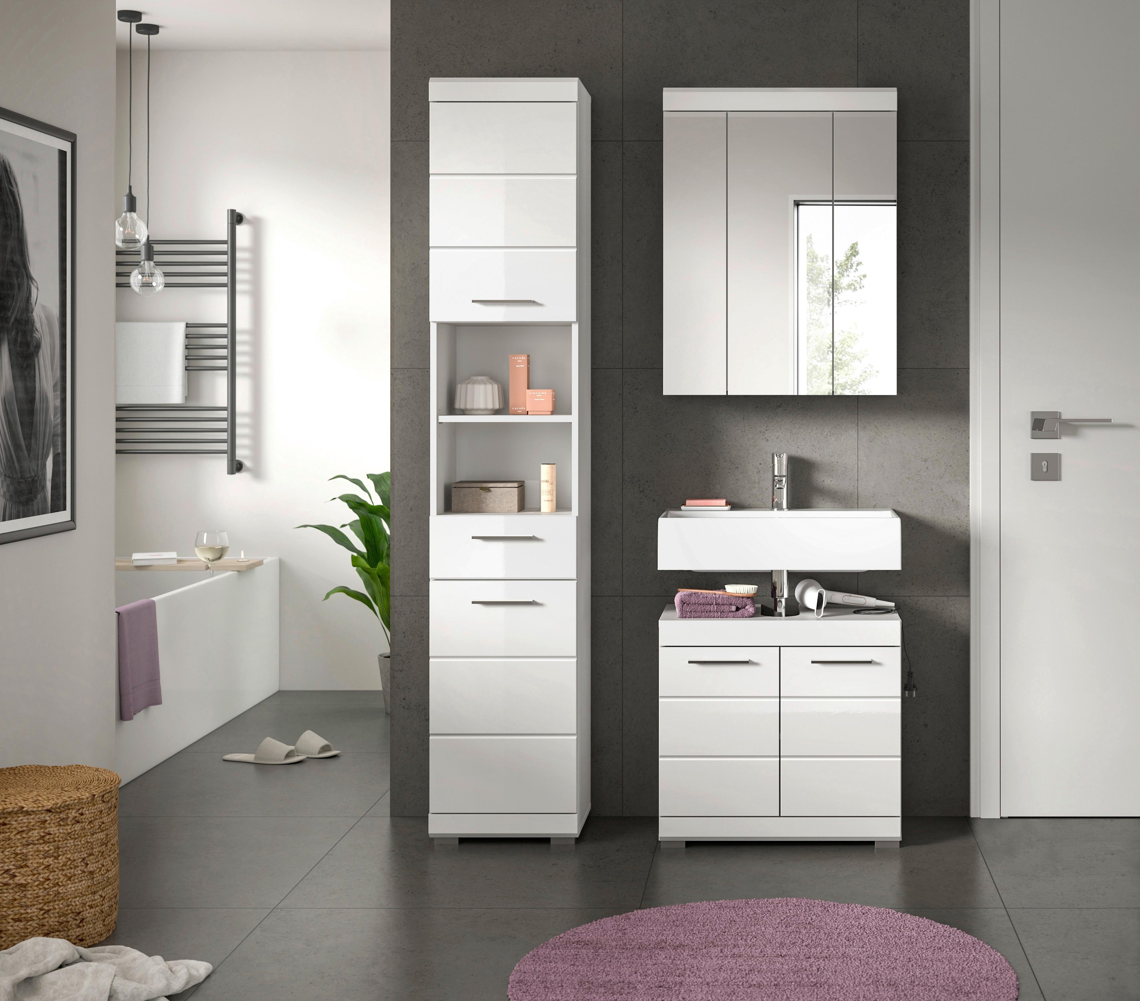 Badezimmer Scout Weiß B: 97 cm - Weiß Hochglanz/Silberfarben, MODERN, Glas/Holzwerkstoff (97cm) - MID.YOU