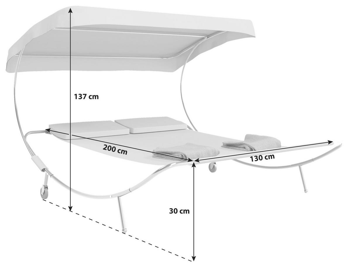 Doppel-Sonnenliege Bindox verstellbares Dach - Schwarz, Basics, Textil/Metall (130/137/200cm) - MID.YOU