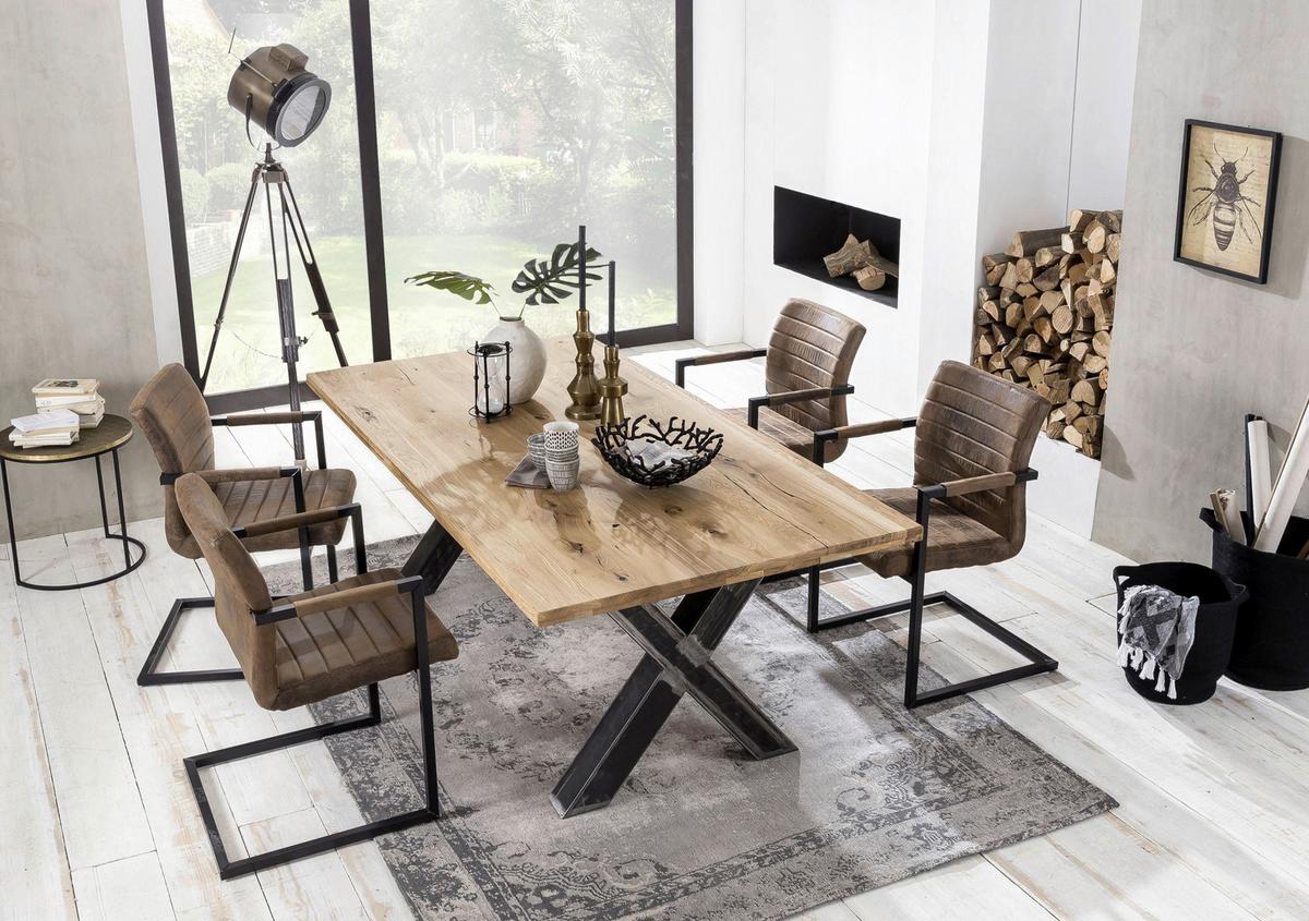 ESSTISCH Schwarz/Naturfarben L: 180cm - Schwarz/Naturfarben, MODERN, Holz/Metall (180/100/75cm) - MID.YOU