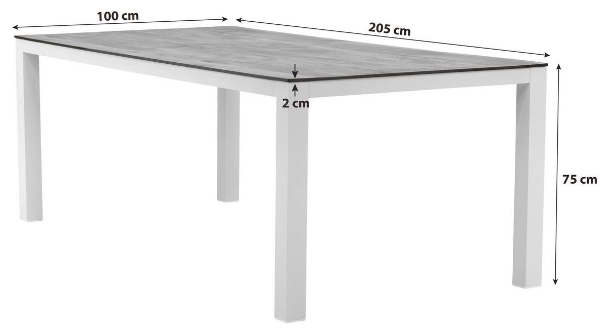 Gartentisch Llama Aluminium L 205 Cm - Weiß/Grau, KONVENTIONELL, Kunststoff/Metall (205/100/75cm) - Gardenson
