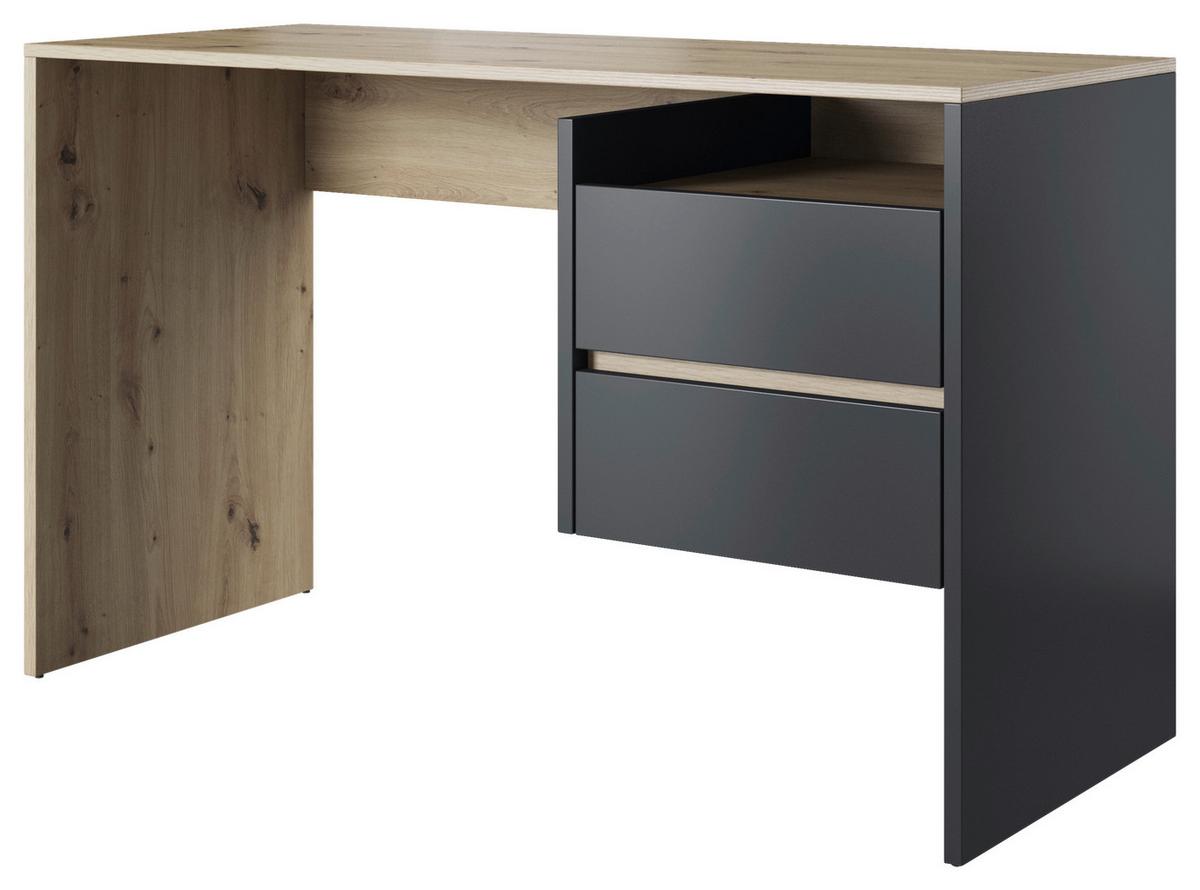Schreibtisch mit Stauraum B 125cm H 75,5cm Paco 3, Eiche - Eichefarben/Anthrazit, Basics, Holzwerkstoff (125/51,6/75,5cm) - P & B