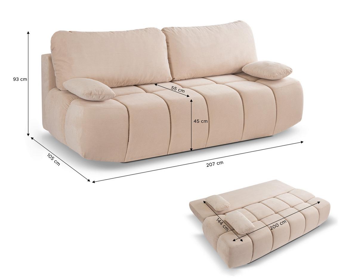 Schlafsofa Lauder Beige B: 207cm - Beige/Schwarz, Basics, Holz/Textil (207/93/105cm) - MID.YOU