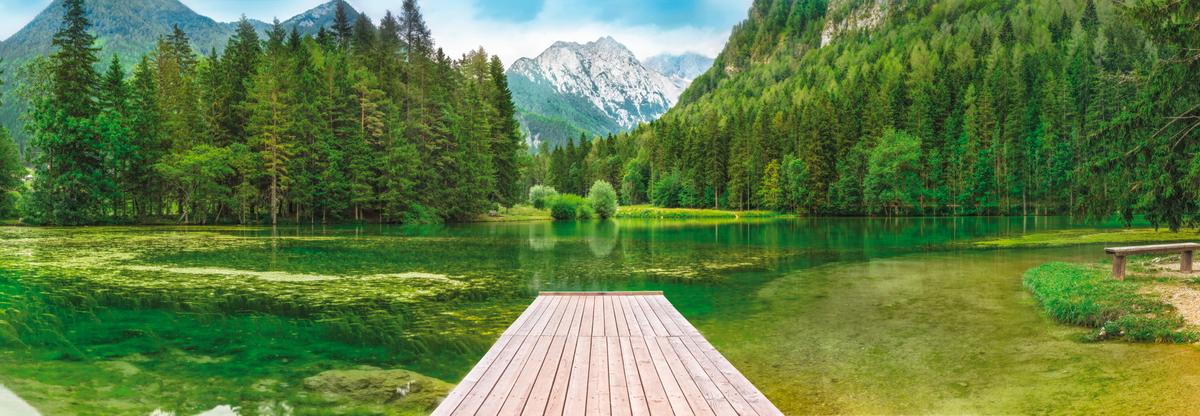 Fototapete Green Lake - Grün, Natur, Papier (368/127cm)