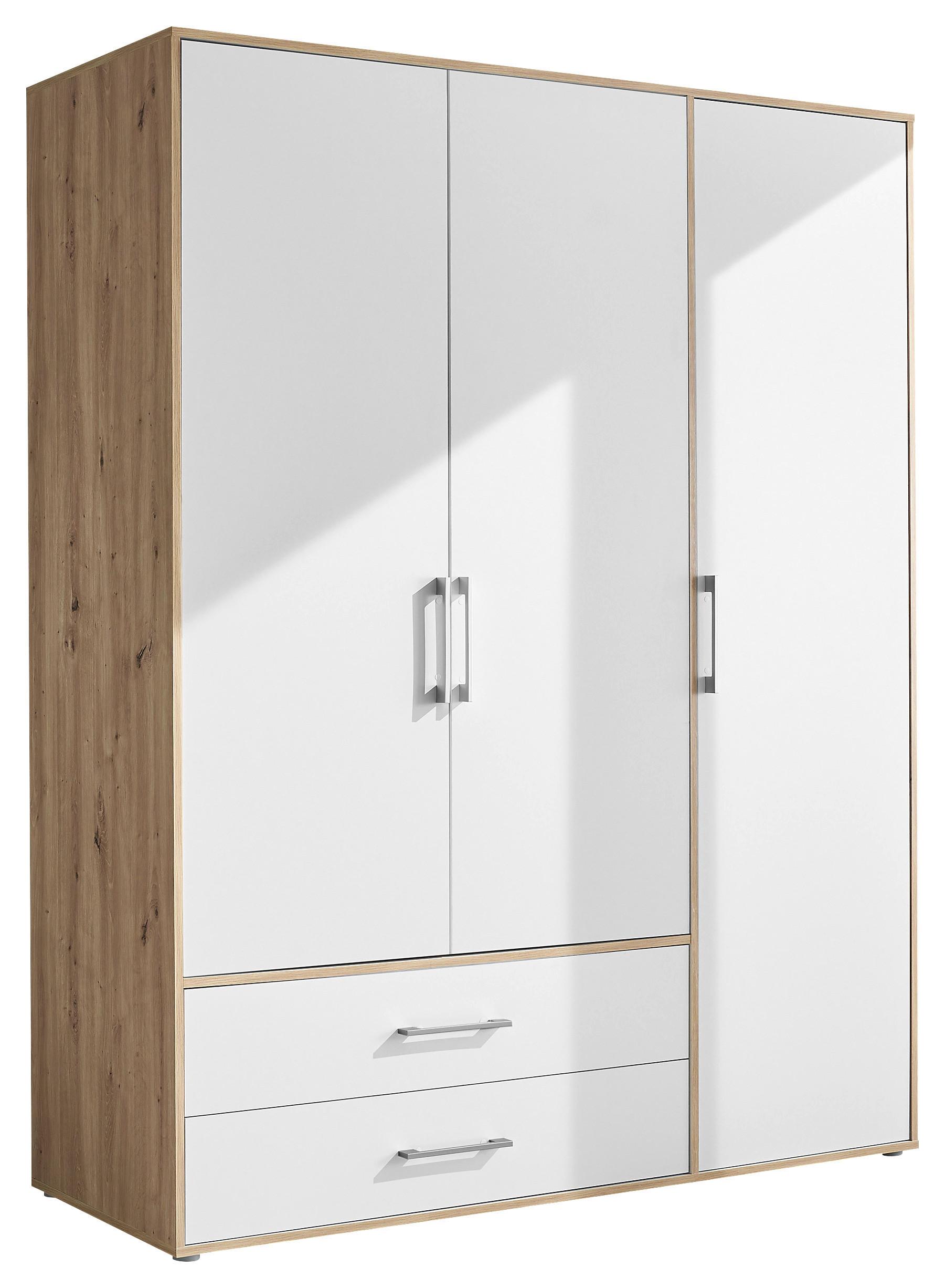 Kleiderschrank 3trg Lembo San Remo/weiß B: 155 Cm - Weiß/Eiche Artisan, Basics, Holzwerkstoff (155/195/60cm)