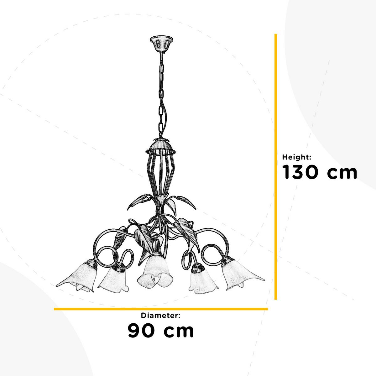 Kronleuchter 4620/5 - Bronzefarben/Olivgrün, Natur, Glas/Metall (90/130cm)
