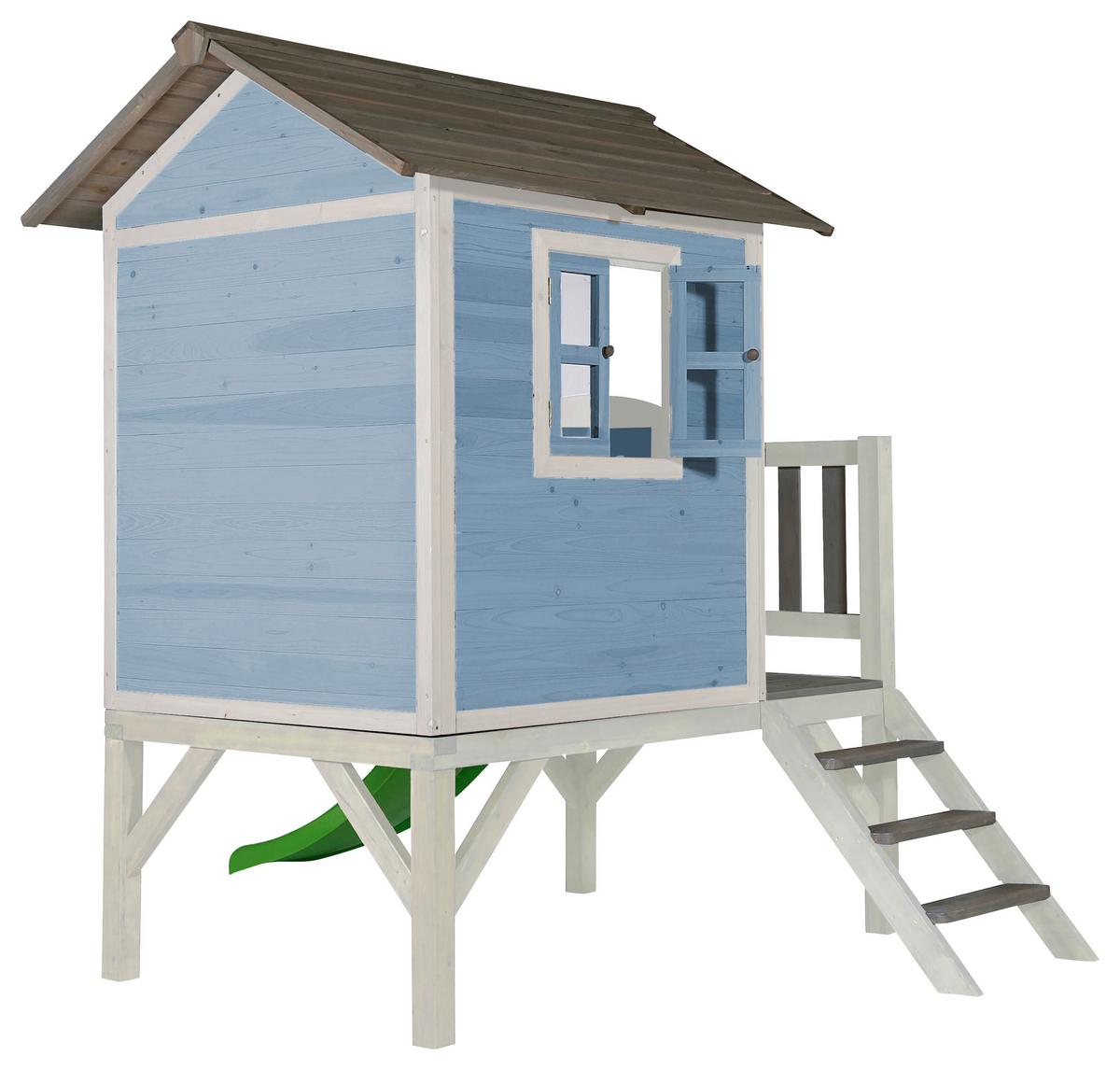 Stelzenspielhaus Holz mit Rutsche blau/Weiß Sunny Lodge - Blau/Weiß, Basics, Holz (260/190/167cm)