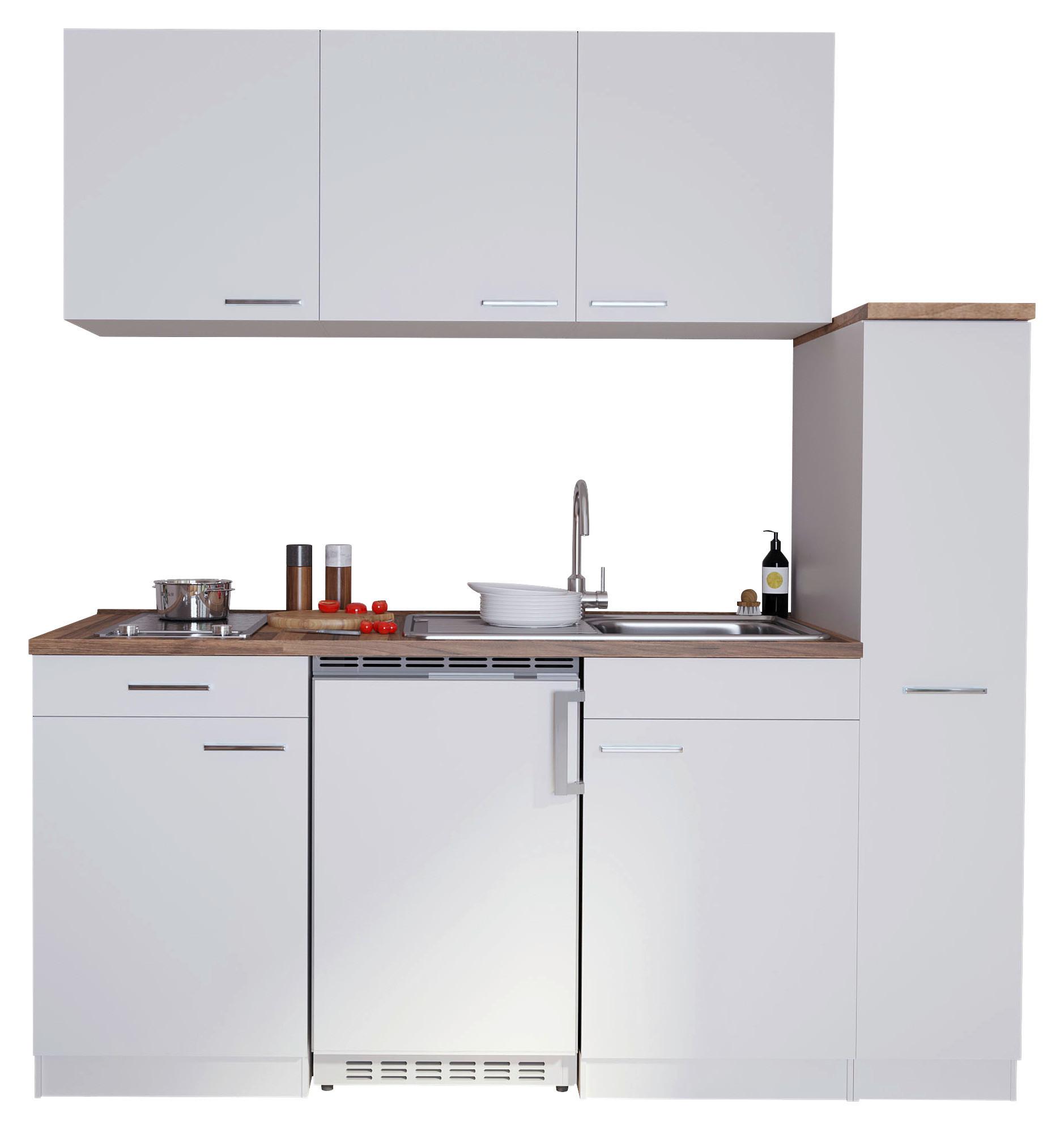 Küchenzeile Economy mit Geräten 180 cm Weiß/Nussbaum Dekor - Nussbaumfarben/Weiß, Basics, Holzwerkstoff (180/200/60cm) - Respekta