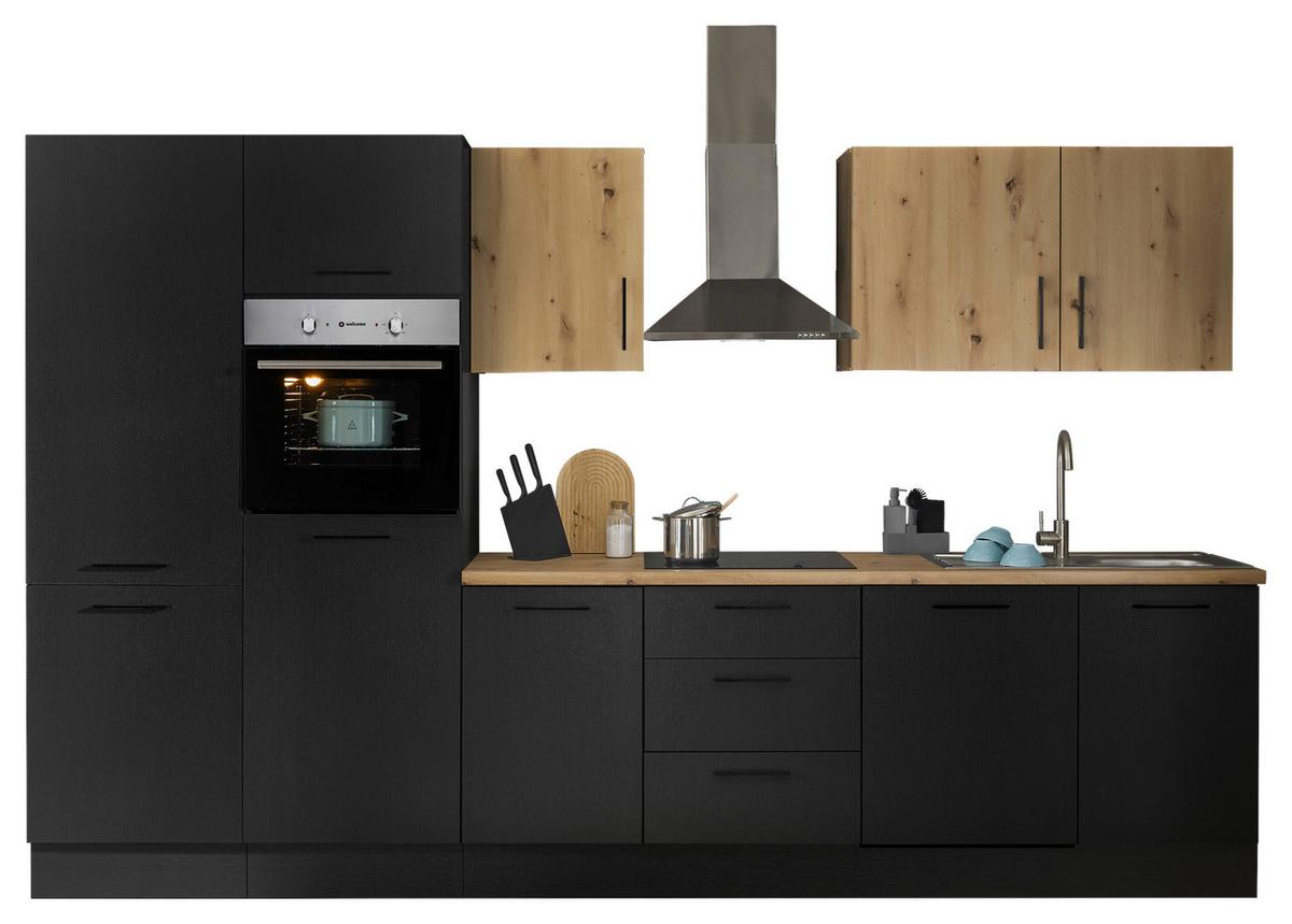 Küchenblock Turin Schwarz/eiche Dekor B: 340 Cm - Schwarz/Eiche Artisan, Basics, Holzwerkstoff (340cm) - MID.YOU