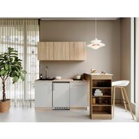 Miniküche Ingrid Weiß/Eichefarben B: 150cm - Eichefarben/Weiß, Design, Holzwerkstoff (150cm) - Respekta