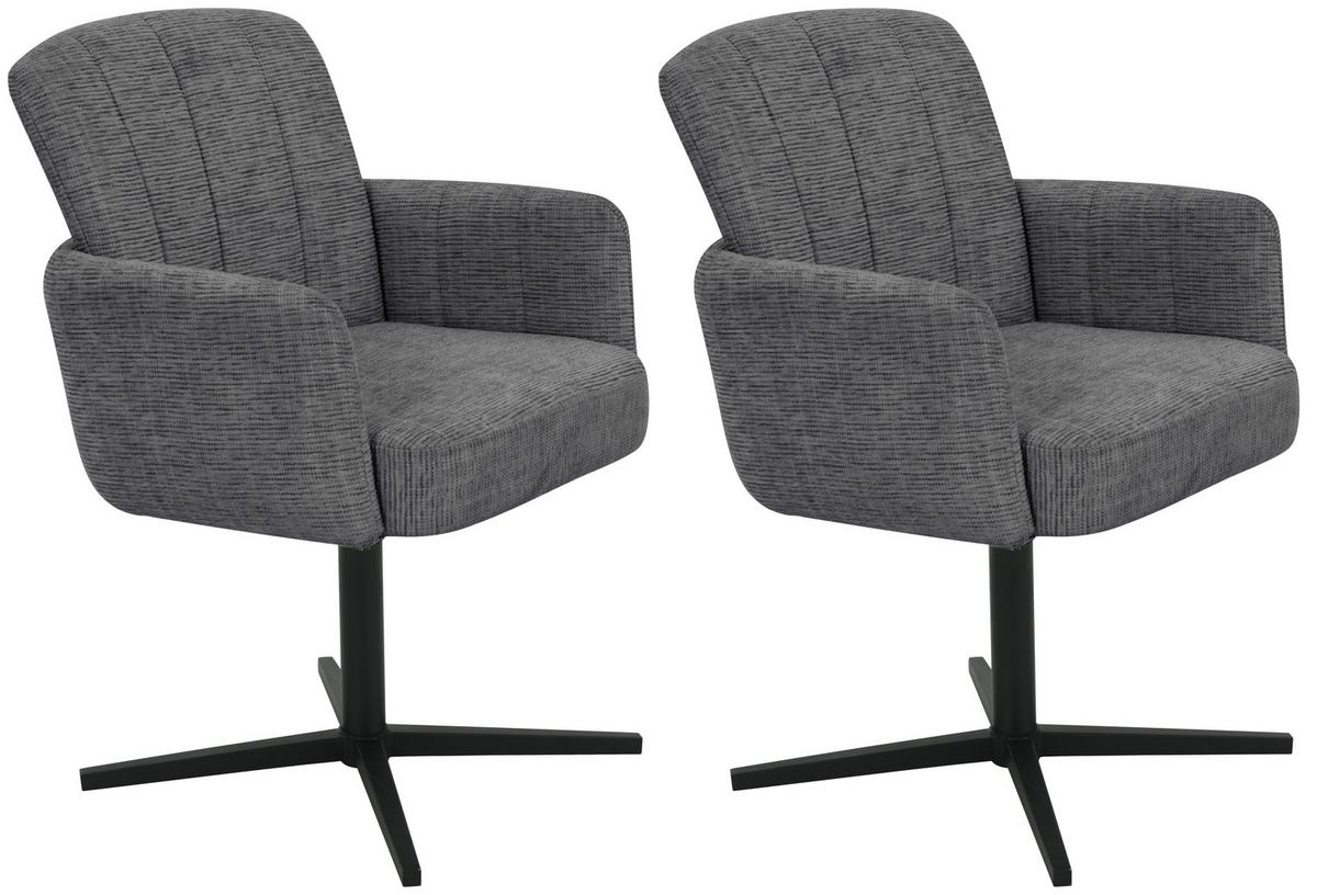 Armlehnstuhl Allison Leinenoptik Grau, B: 58 Cm - Dunkelgrau/Schwarz, LIFESTYLE, Holz/Textil (58/86/64cm) - Livetastic