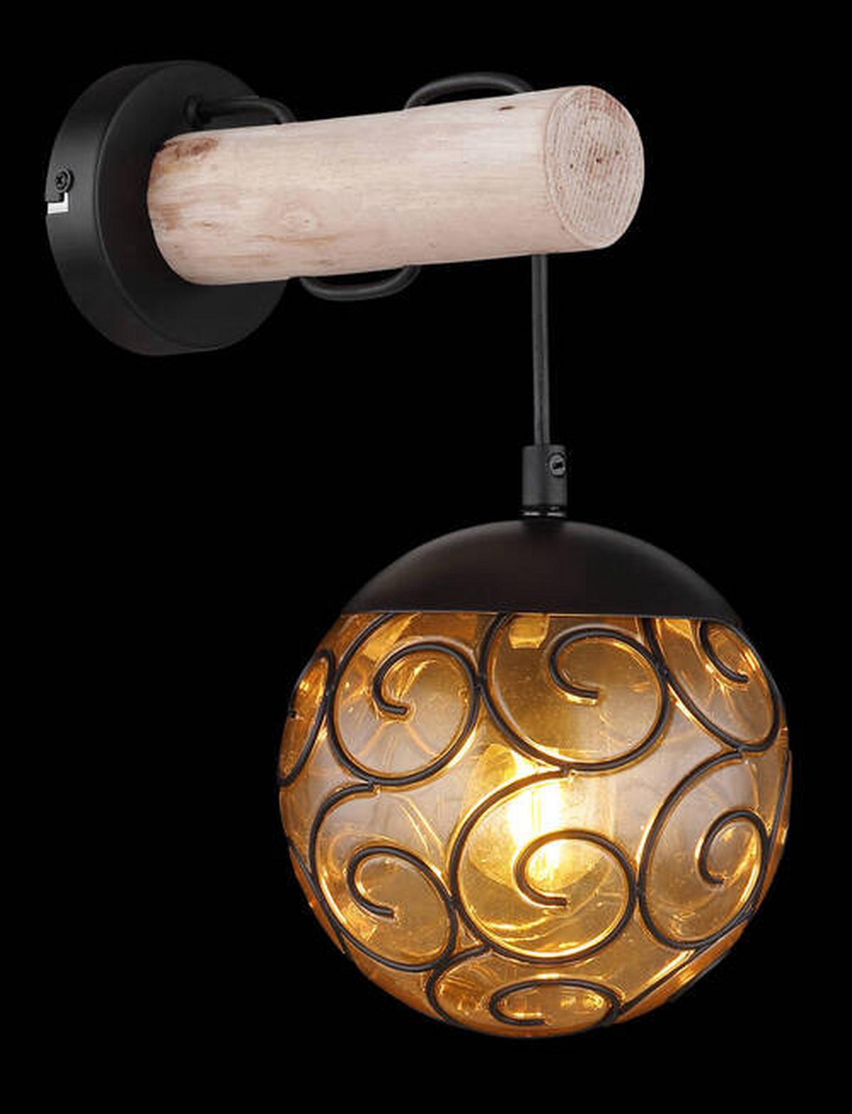 Wandleuchte 15660w - Schwarz/Naturfarben, KONVENTIONELL, Holz/Kunststoff (15/24,5/36cm) - Globo