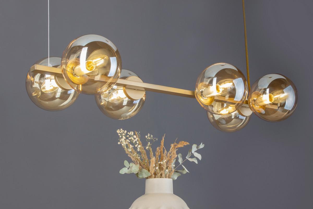 Hängeleuchte 9110-S6 Go - Goldfarben/Bernsteinfarben, Design, Glas/Metall (31,7/80/120cm)