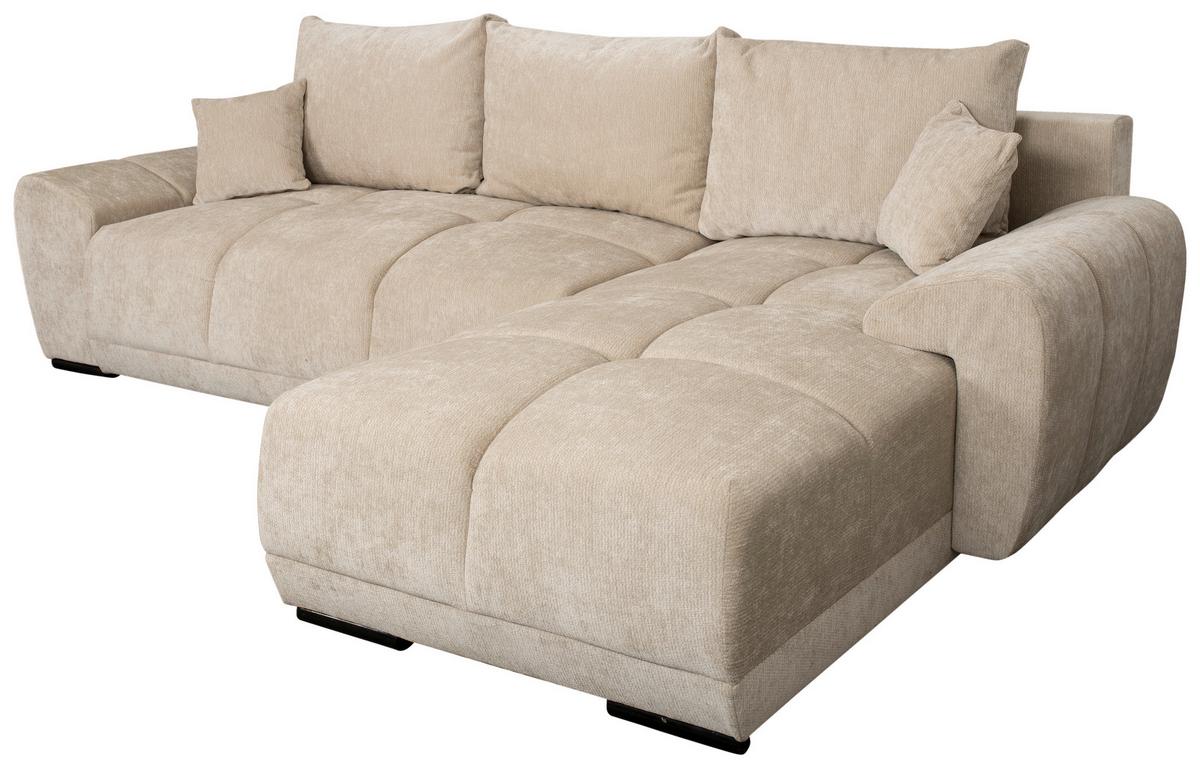 Rohová sedačka BONN, oboustranná, béžová žinylka - černá/béžová, Moderní, textil/plast (296/182cm)