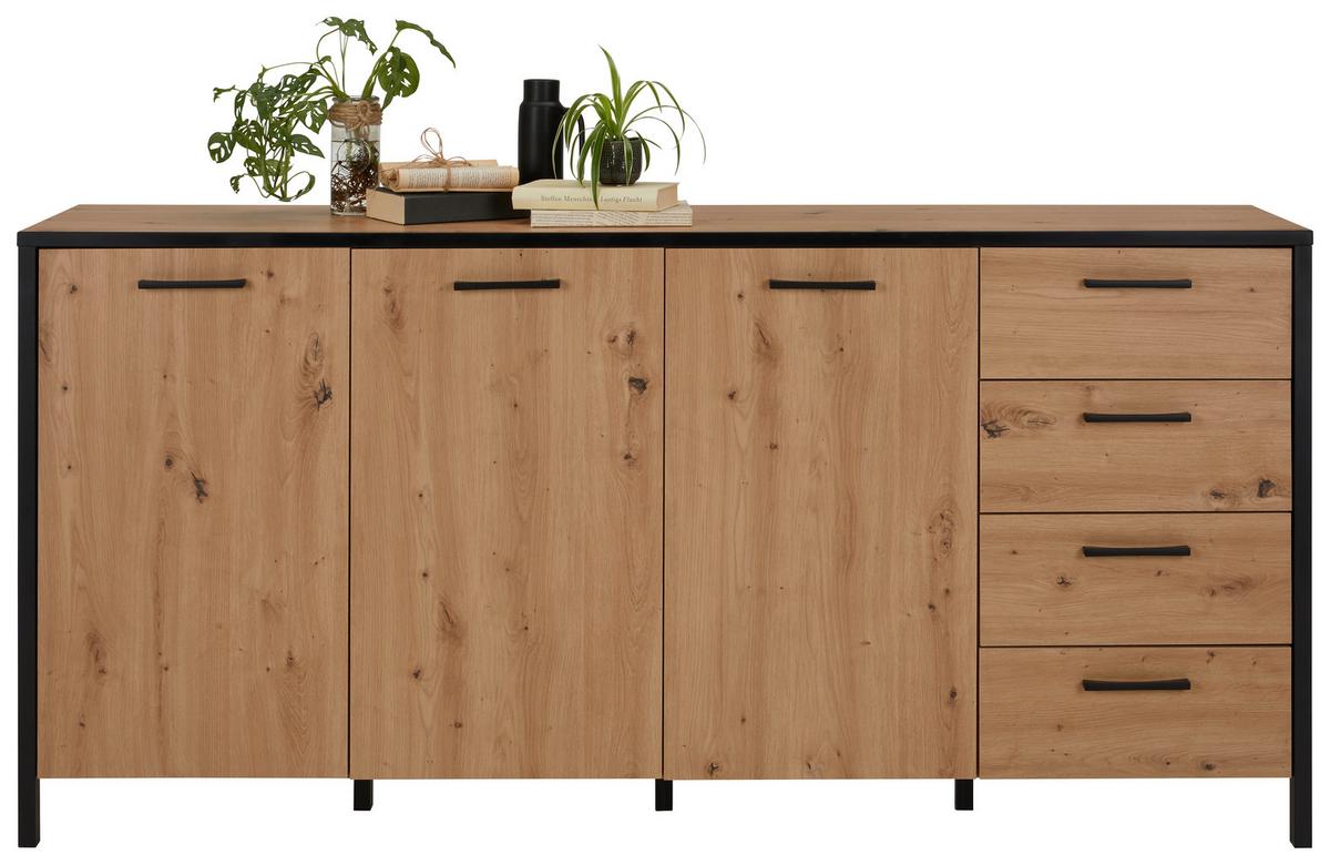 ŠIROKÁ KOMODA KIRIKUS - černá/barvy dubu, Lifestyle, kompozitní dřevo/plast (184,5/89,5/40,2cm) - Mömax