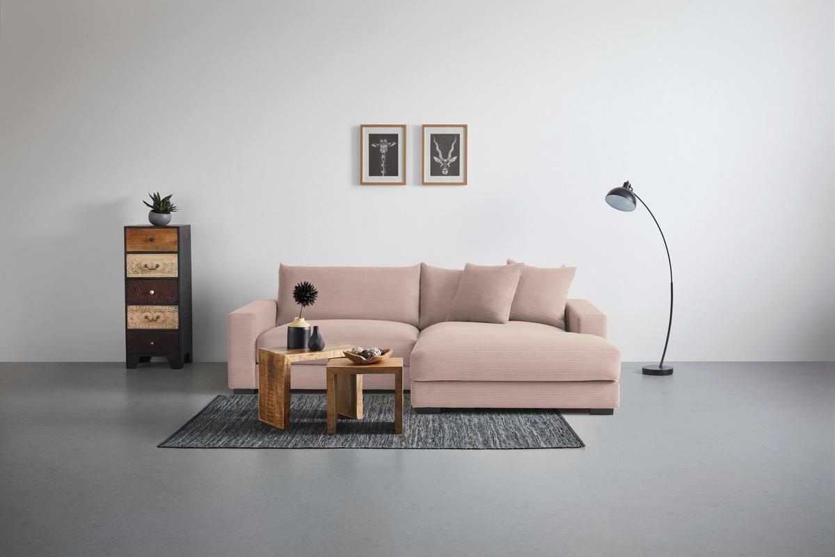 Rohová sedačka PEDRO, pravá, růžový manšestr - růžová, Moderní, textil (265/180cm) - Mömax