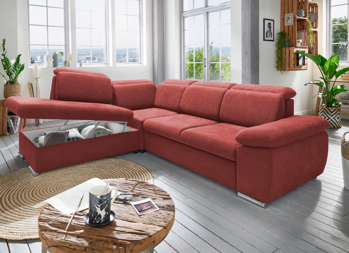 Ecksofa Vasto Rot S: 228x283 cm - Chromfarben/Rot, Design, Textil (228/283cm) - Livetastic