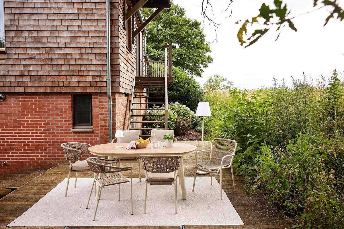 Außenstehleuchte Stella – Outdoor-Bodenleuchte - Beige/Weiß, MODERN, Textil/Metall (35/150/35cm)