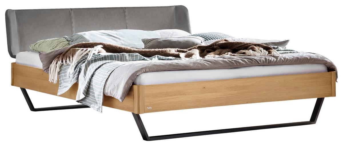 Bett Montieri Eichefarben 140x200 Cm - Dunkelgrau/Eichefarben, MODERN, Holz/Textil (140/200cm) - Hasena