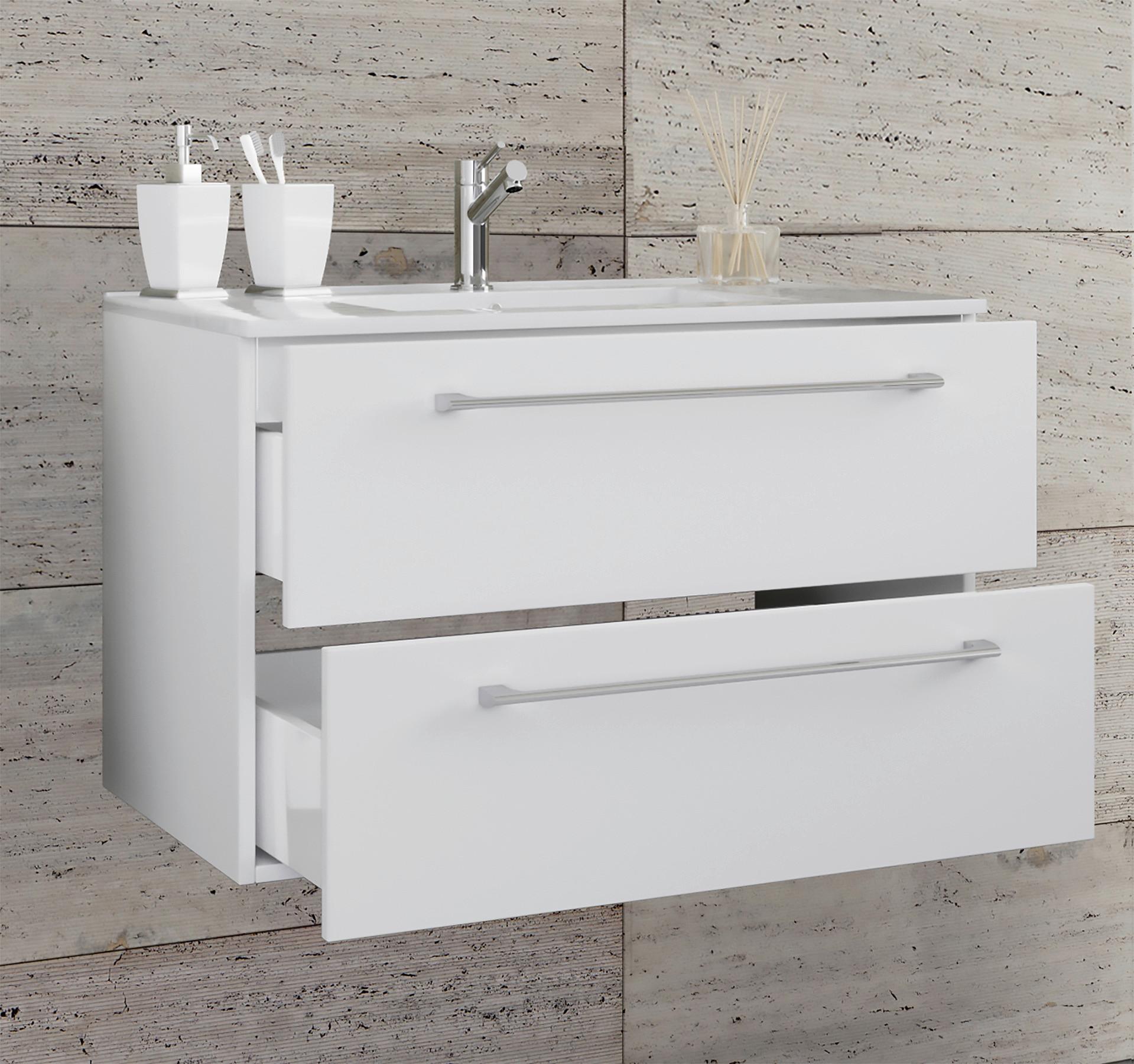 Waschbecken mit Unterschrank Badinos Weiß B: 61 cm - Weiß, MODERN, Keramik/Holzwerkstoff (61cm) - MID.YOU