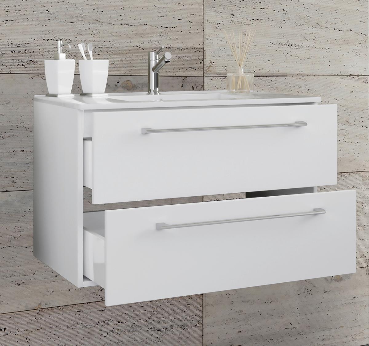 Waschbecken mit Unterschrank Badinos Weiß B: 61 cm - Weiß, MODERN, Keramik/Holzwerkstoff (61cm) - MID.YOU