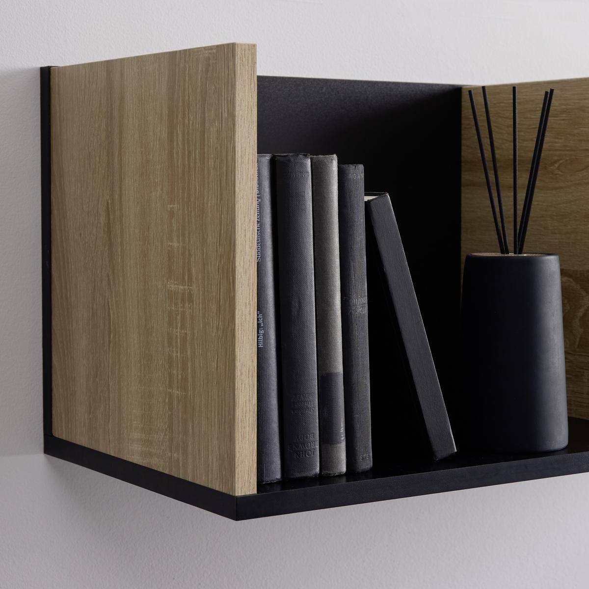 Nástěnný regál LORI - černá/přírodní barvy, Moderní (80/29,5/29,5cm) - Bessagi Home