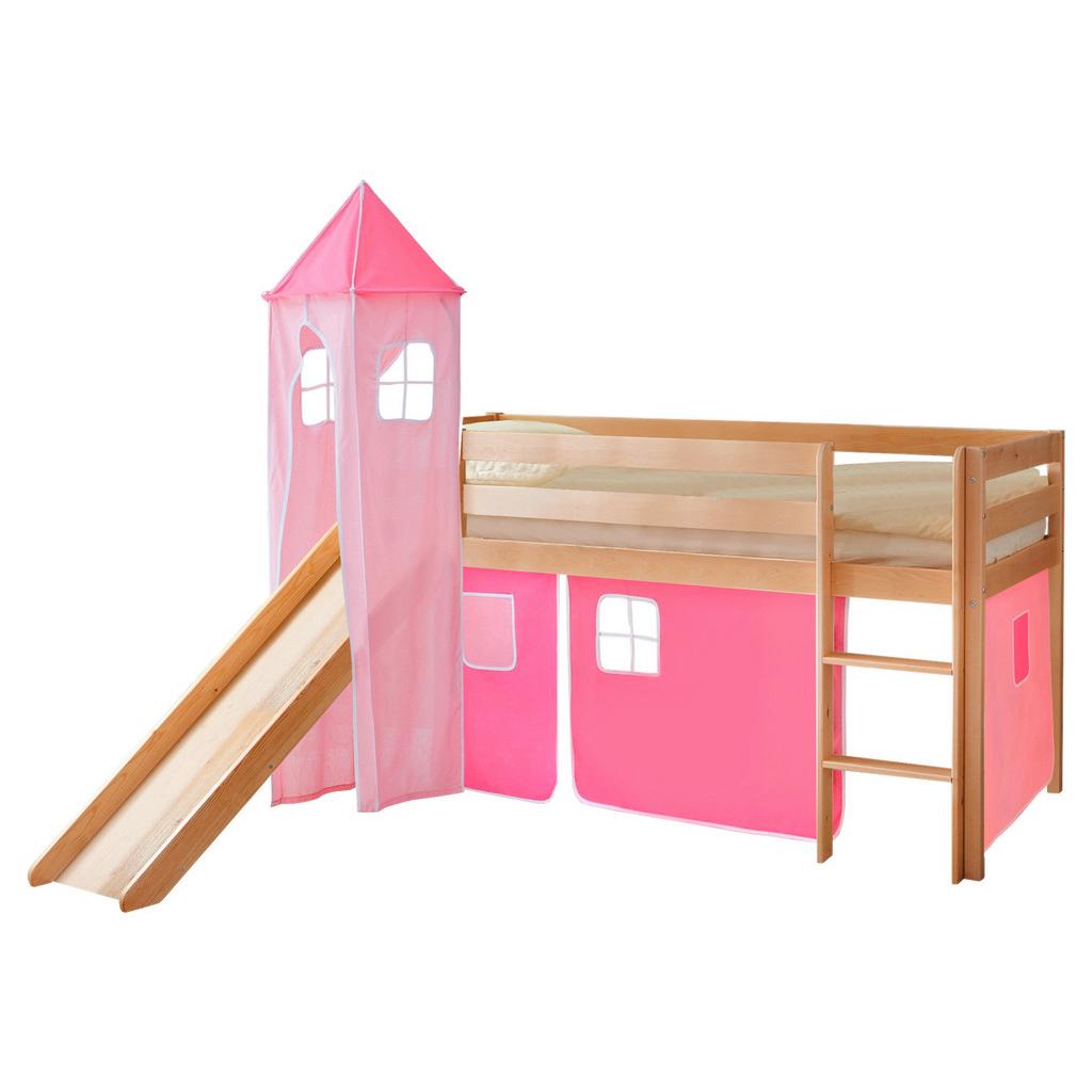 Spielbett Kasper Rosa Kiefer massiv 90 cm Leiter Turm