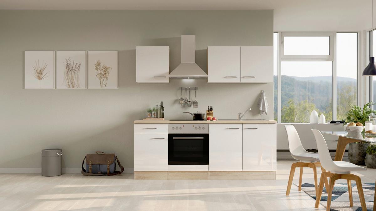 Küchenblock Valero Sonoma Eiche/weiß B: 210 Cm - Weiß Hochglanz/Sonoma Eiche, MODERN, Holzwerkstoff (210cm) - FlexWell