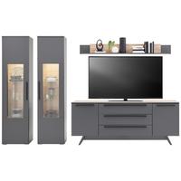 Wohnkombination 4-Tlg. Atlanta Grau/Eiche Dekor - Eichefarben/Silberfarben, MODERN, Glas/Holzwerkstoff (300,3/203,2/46,2cm)